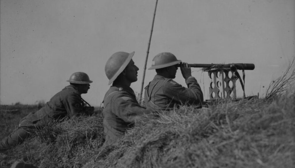 229_Canadians observing movements of Germans near Cambrai. Advance East of Arras. October, 1918